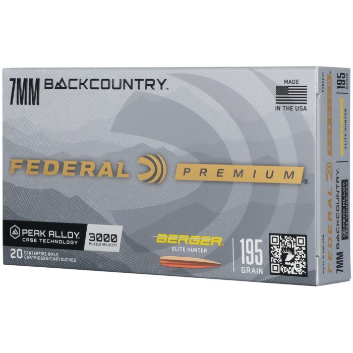 Federal 7mm Backcountry 195 Grain Berger Elite Hunter Peak Alloy Rifle Ammo, 20 Rounds, P7BCEH1