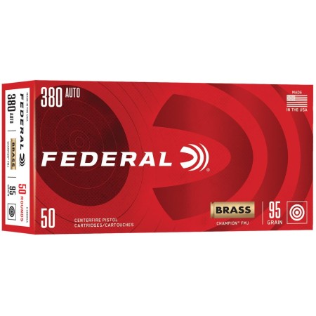 Federal Champion .380 ACP 95 gr FMJ 50rds Handgun Ammo for Consistent and Accurate Shooting - C38095A