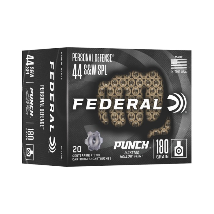 Federal Premium .44 S&W Puch Brass Cased Centerfire Pistol Ammunition, 20 Rounds, PD44SP1, 20 Rounds, PD44SP1