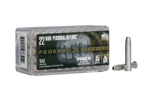 Federal Premium Personal Defense Punch Rimfire 22 WMR 45 Grain Punch JHP Rimfire Ammunition, 50 Rounds, PD22WMR1