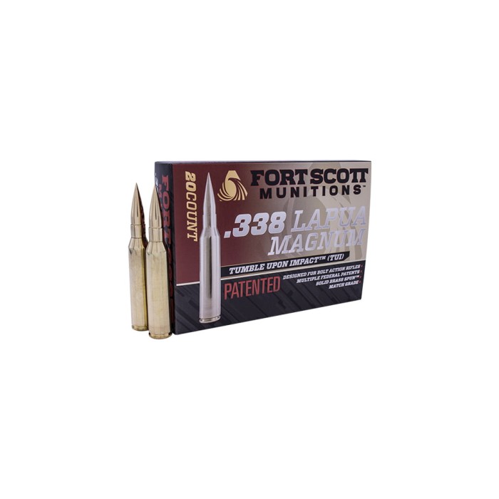 Fort Scott Munitions 338 Lapua Magnum 250 Grain Centerfire Rifle Ammunition, 20 Rounds, 338-250-SBV1