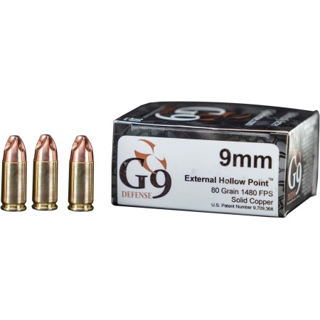 G9 Defense 9mm Luger 80 Grain Hollow Point Brass Cased Pistol Ammo, 20 Rounds, E-9MM-80A