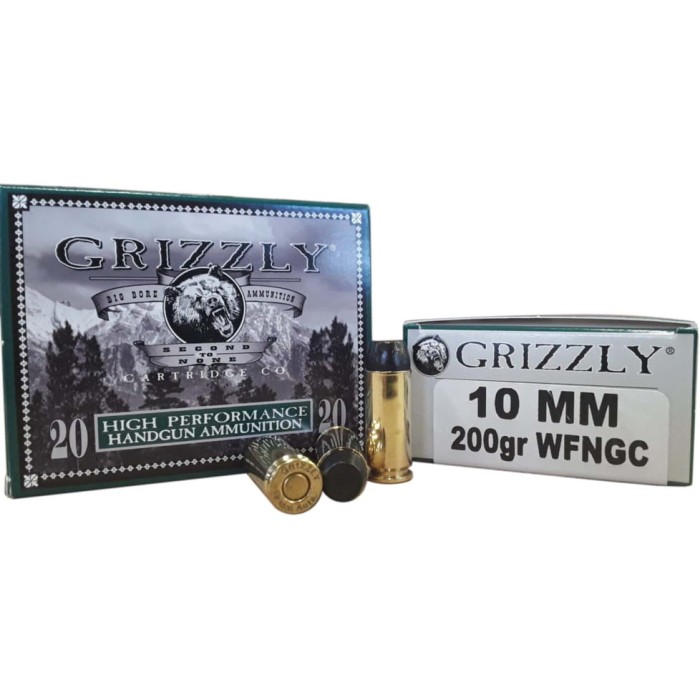 Grizzly Cartridge 10 mm 200 Grain Wide Flat Nose Gas Checked Pistol Ammo, 20 Rounds, GC10M8