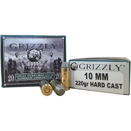 Grizzly Cartridge 10 mm 220 Grain Hard Cast Flat Point Pistol Ammo, 20 Rounds, GC10M9