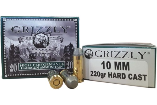 Grizzly Cartridge 10 mm 220 Grain Hard Cast Flat Point Pistol Ammo, 20 Rounds, GC10M9