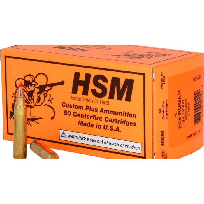 Hsm Varmint Rifle Ammunition 204 Ruger V-Max 32 Gr. 50 Rd. HSM-204R-7-N