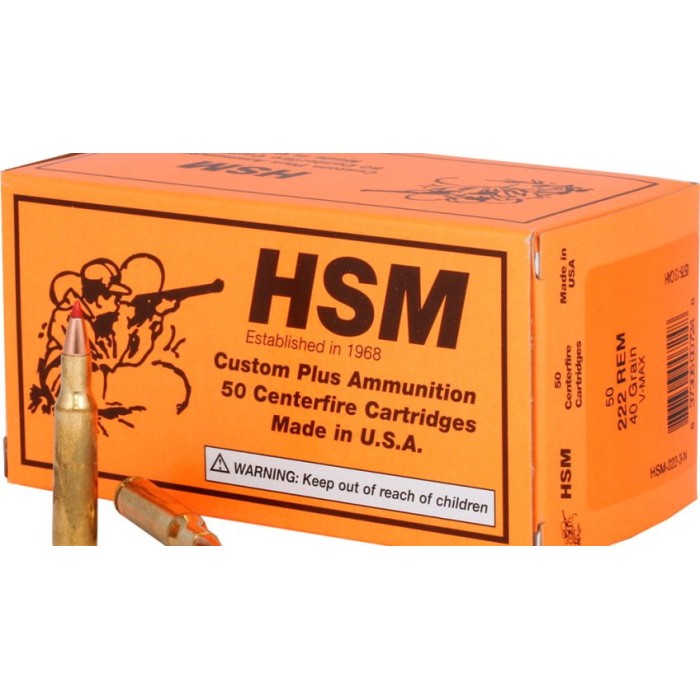 Hsm Varmint Rifle Ammunition 222 Rem. V-Max 40 Gr. 50 Rd. HSM-222-3-N