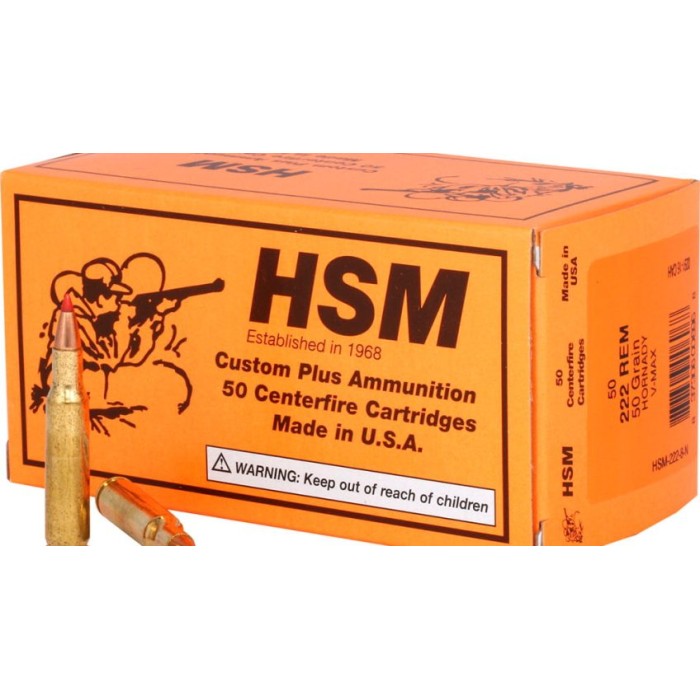 Hsm Varmint Rifle Ammunition 222 Rem. V-Max 50 Gr. 50 Rd. HSM-222-8-N