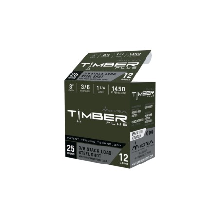 Migra Timber Plus 12 Gauge 1 1/4 oz 3in 1450 ft/s #3 Steel/ #6 Bismuth Staxd Load Centerfire Shotgun Shot Ammo, 25 Rounds, M-12SB3-6