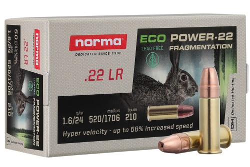 Norma Rimfire Ecopower .22 LR 24 Grain Jacketed Hollow Point Brass Cased Ammo, 50 Rounds, 2423774