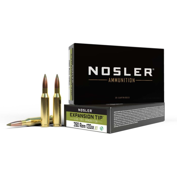 Nosler .260 Remington 120 Grain E-Tip Brass Cased Centerfire Rifle Ammo, 20 Rounds, 40672