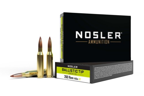 Nosler .260 Remington 140 Grain Ballistic Tip Brass Cased Centerfire Rifle Ammo, 20 Rounds, 61027