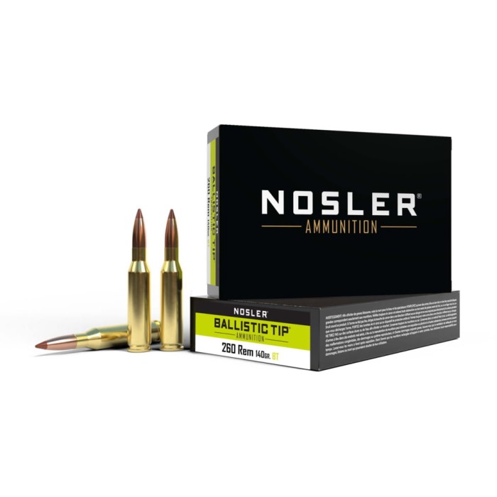 Nosler .260 Remington 140 Grain Ballistic Tip Brass Cased Centerfire Rifle Ammo, 20 Rounds, 61027