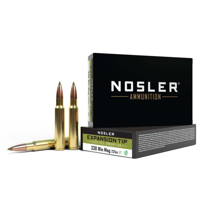 Nosler .338 Win Mag, E-Tip , 225 grain, Brass Cased, 20 Rounds, 40154