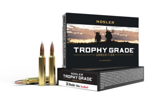 Nosler Trophy Grade .30 Nosler 200 Grain AccuBond Brass Cased Centerfire Rifle Ammo, 20 Rounds, 61012