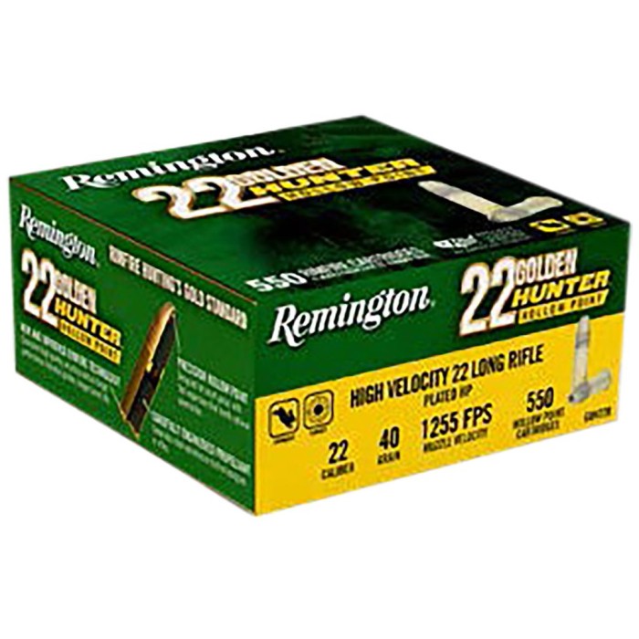 Remington Golden Hunter .22LR 40 gr PHP 550rds Rimfire Ammo for High-Volume Shooting - R21253