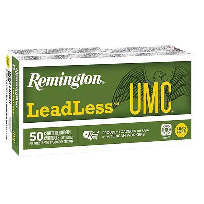 Remington UMC Leadless 9mm 100 gr FNEB 50rds Handgun Ammo for Clean and Efficient Shooting - R23809