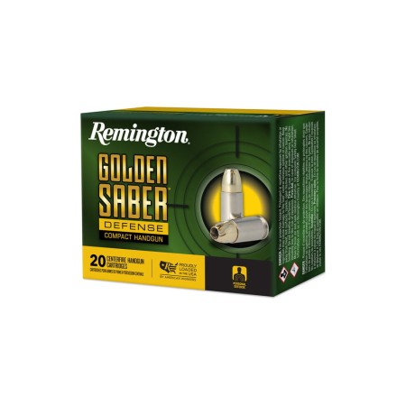 Remington Golden Saber Defense Compact 45 Auto 230 Grain Brass Jacketed Hollow Point Nickel-Plated Cased Pistol Ammunition, 20 Rounds, 27619