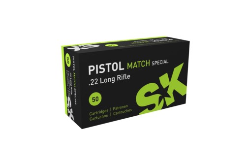 SK Pistol Match Special .22 Long Rifle 40 grain Lead Round Nose Brass Cased Rimfire Ammo, 50 Rounds, 420144