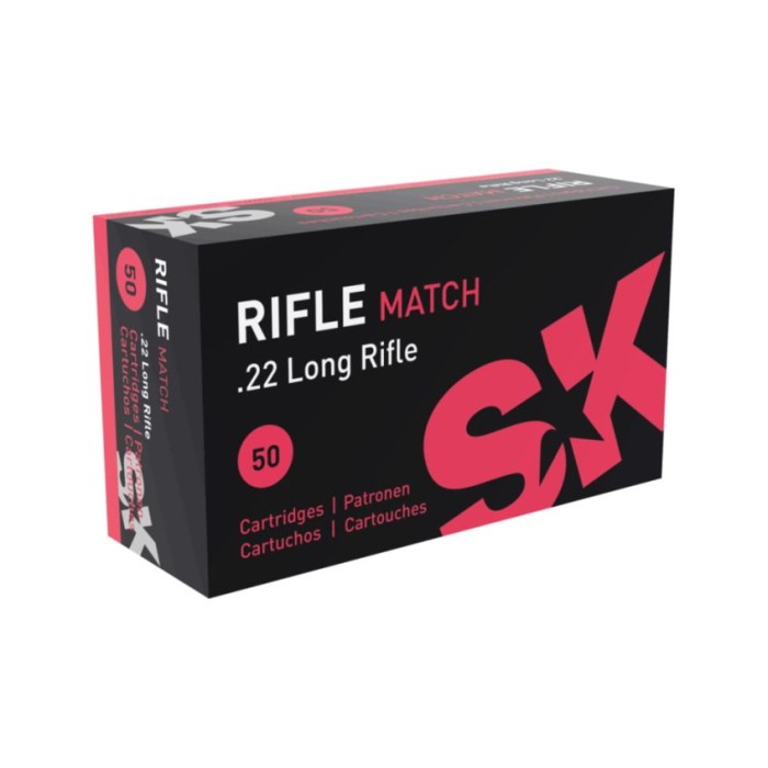 SK Ammunition Match Rimfire Brass .22 LR 40 Grain 50-Rounds LRN