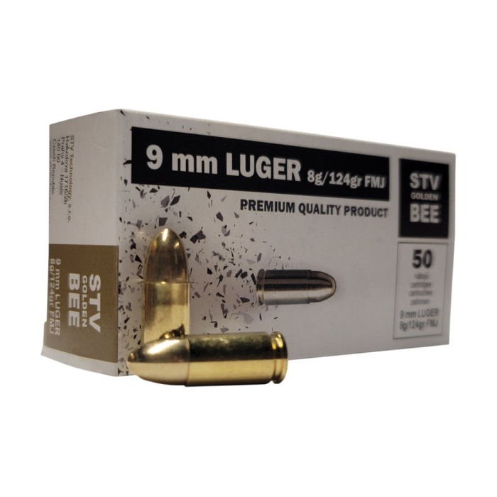 STV Golden Bee, 9mm Luger, 124 grain, Full Metal Jacket, Brass, Centerfire Pistol Ammo, 50 Rounds, S9A