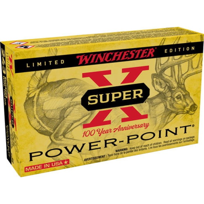 Winchester Ammo Super X 100th Anniversary .243 Winchester 100 Grain Power-Point Brass Cased Centerfire Rifle Ammo, 20 Rounds, X243100