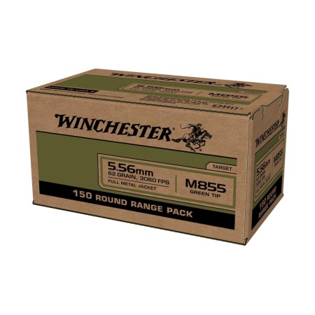 Winchester Lake City M855 Rifle Ammunition 5.56mm 62gr FMJ 1255 fps 600/ct Case of 4-150 Boxes, WM855150C