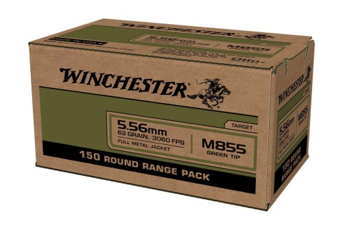 Winchester Lake City M855 Rifle Ammunition 5.56mm 62gr FMJ 1255 fps 600/ct Case of 4-150 Boxes, WM855150C