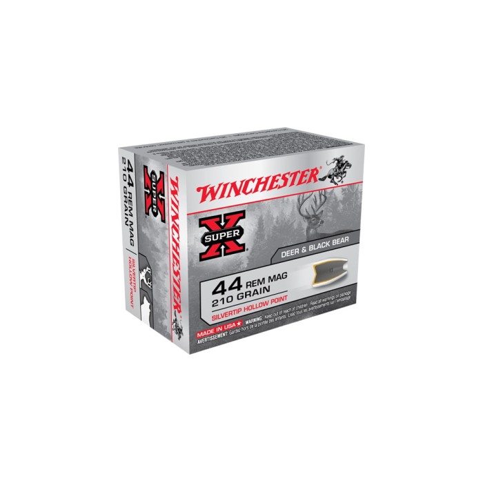 Winchester Super-X .44 Remington Magnum 210 Grain Silvertip Jacketed Hollow Point Centerfire Pistol Ammunition, 20 Round, W44MST