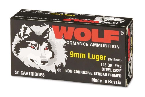 Wolf, 9mm, FMJ, 115 Grain, 50 Rounds