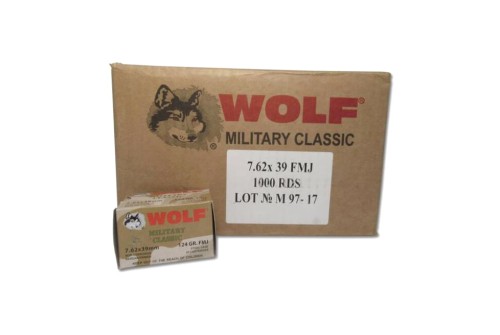 Wolf Ammo Military Classic Rifle Ammo 7.62x39 124 gr FMJ 2330 fps 20/ct, MC762BFMJ CASE