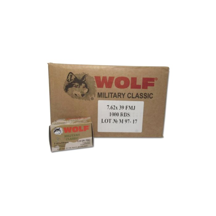 Wolf Ammo Military Classic Rifle Ammo 7.62x39 124 gr FMJ 2330 fps 20/ct, MC762BFMJ CASE