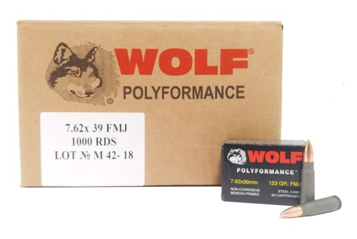 Wolf Ammo WPA Polyformance Rifle Ammo 7.62x39mm 123 gr FMJ 2936 fps 1000/ct, 762BFMJ CASE