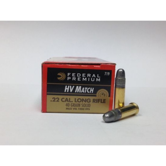 Federal 22 Long Rifle 40gr Solid Gold Medal Ammunition 50rds - 719