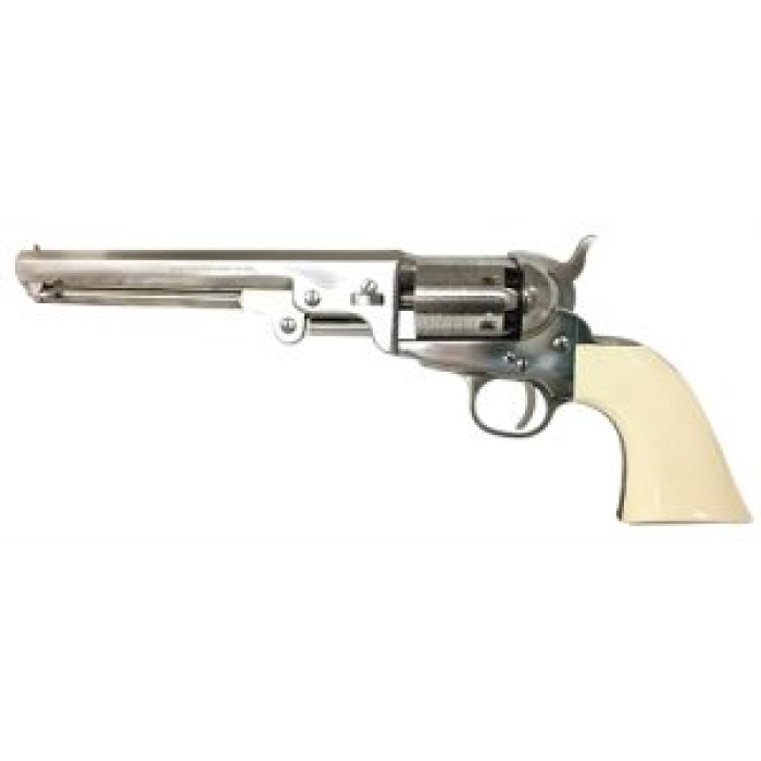 Pietta Yanos36 1851 Navy Yank 36 Cal 6 Shot 7.50" Octagonal Barrel, Old Silver Polished Steel Frame, Triggerguard & Backstrap, Walnut Grip