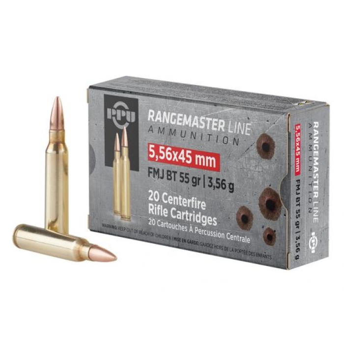 PPU Rangemaster 55 gr FMJBT 5.56x45 Ammunition 20 Rounds - PPRM5561