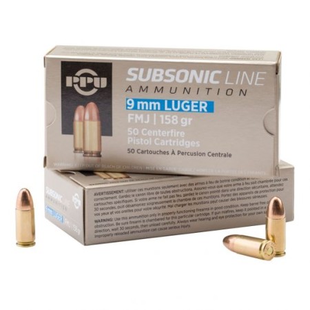 PRVI 9mm Luger 158gr FMJ Subsonic Ammunition 50rd Box - PPS9mm