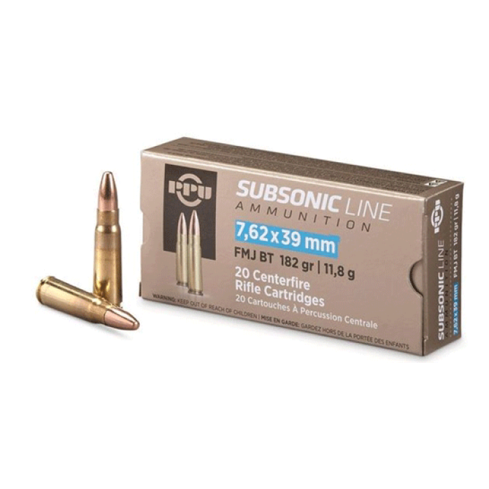 PPU Subsonic Brass 7.62 X 39 182-Grain 20-Rounds FMJ