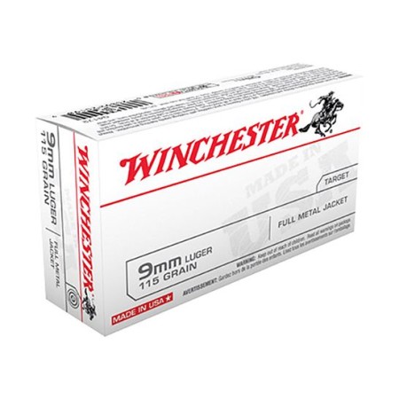 Winchester USA 9mm 115gr FMJ ammunition 50rds - Q4172