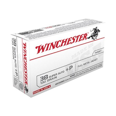 Winchester USA 38 Super Auto+P  **NOT FOR REVOLVERS ** 130gr FMJ Ammunition 50rds - Q4205