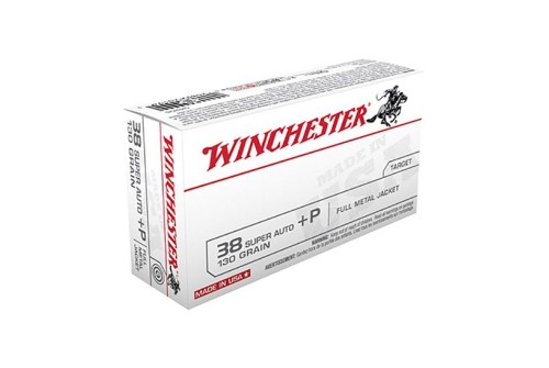 Winchester USA 38 Super Auto+P  **NOT FOR REVOLVERS ** 130gr FMJ Ammunition 50rds - Q4205