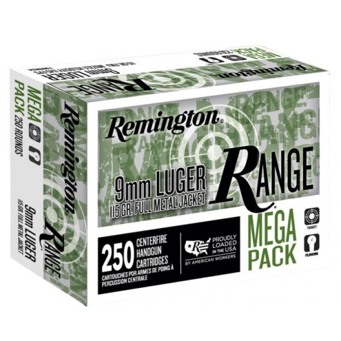 9mm - 115 Grain FMJ - Remington Range - 250 Rounds