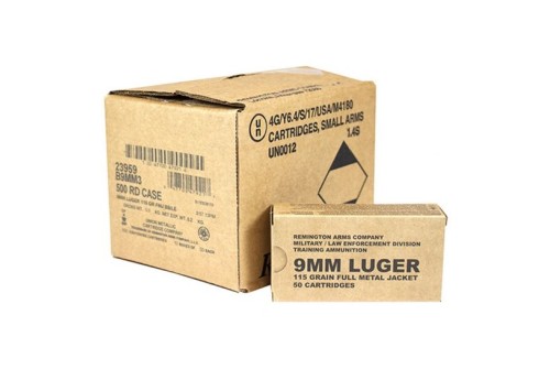 Remington Range 9 mm Luger 115 Grain Full Metal Jacket Centerfire Pistol Ammo, 500 Rounds, R23977