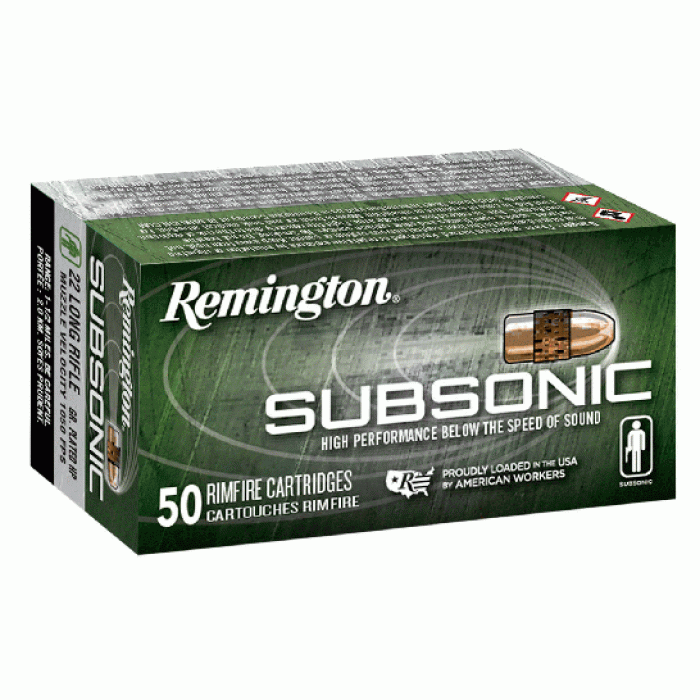 Remington Subsonic 40 gr PHP 22 lr Ammo, 50/Box - S22HPA