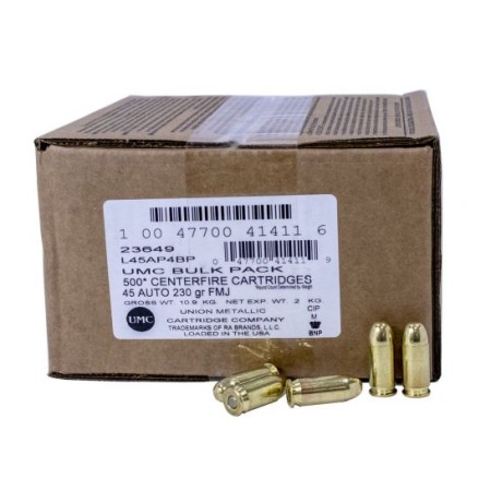 Remington UMC 230 gr FMJ 45 ACP Ammunition, 500 Rounds - 23649