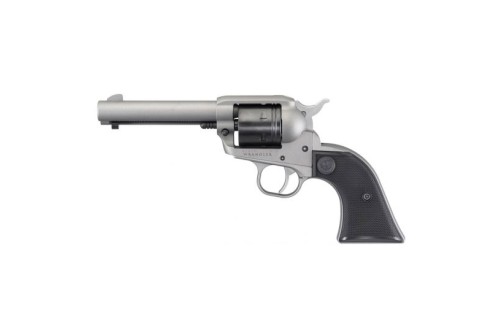 Ruger 2003 Wrangler 22 LR 6rd 4.62" Silver Cerkoate Aluminum Checkered Black Polymer Grip