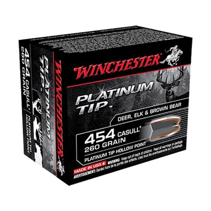 Winchester PLATINUM TIP HOLLOW POINT .454 Casull 260 grain Platinum Tip Hollow Point Centerfire Pistol Ammo, 20 Rounds, S454PTHP