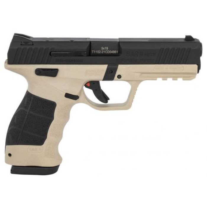 SAR USA SAR9 Mete Safari 9mm Pistol, Tan/Black - SAR9METESABL