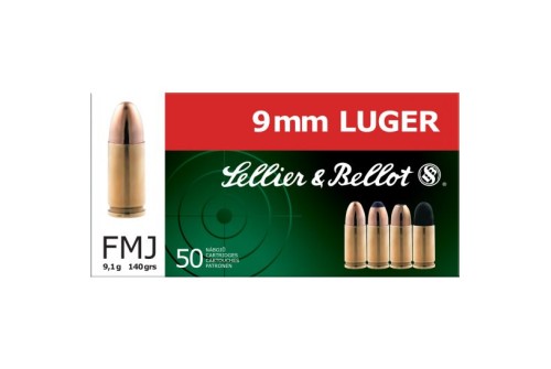 Sellier & Bellot 9mm Luger 140 Grain Subsonic Full Metal Jacket Brass Cased Pistol Ammo, 50 Rounds, SB9SUBA