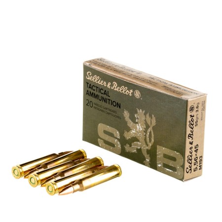 Sellier & Bellot M193 Rifle Ammunition 5.56mm 55gr FMJ 3300 fps 1000/ct, SB556AC